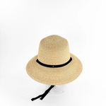 PCNQ HENRI Raffia Classic Flat Top Wide Brim Sun Hat with Ribbon Ties - Big Bag NY