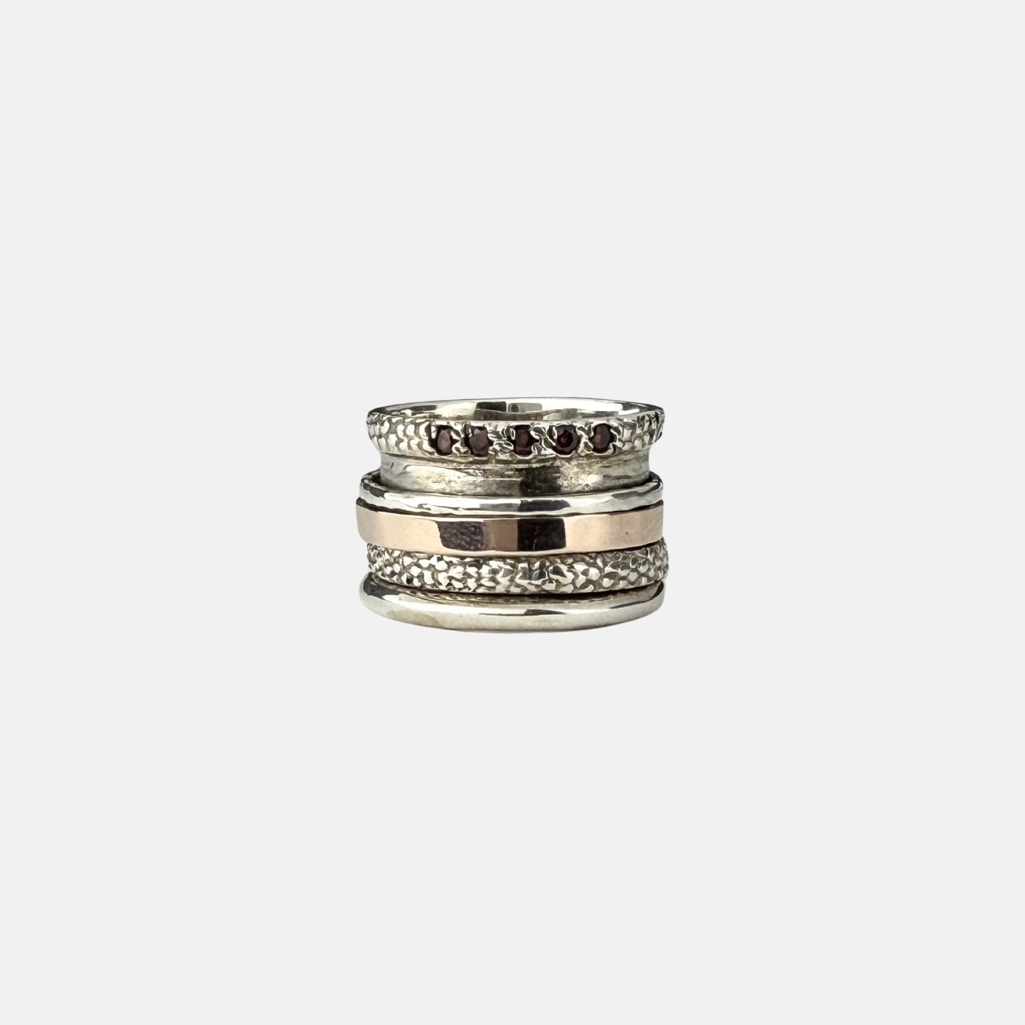 Silver and Rose Gold Spinner Ring with Garnet - Big Bag NY