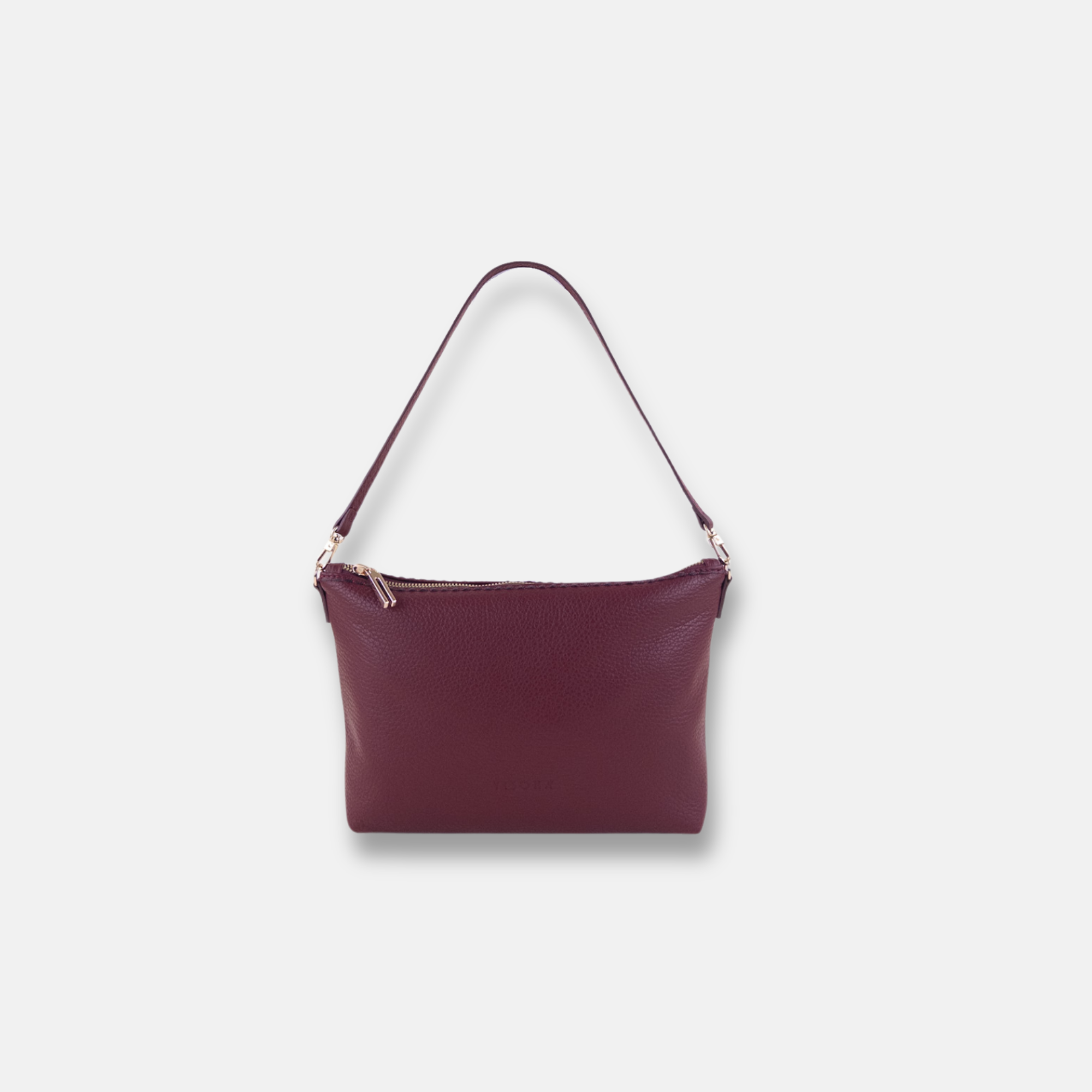 Plinio Visona Basic Zip Shoulder in Leather in Burgundy - Big Bag NY