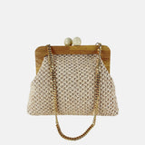Caterina Bertini Midi Bamboo Frame Shoulder Bag in Off White - Big Bag NY