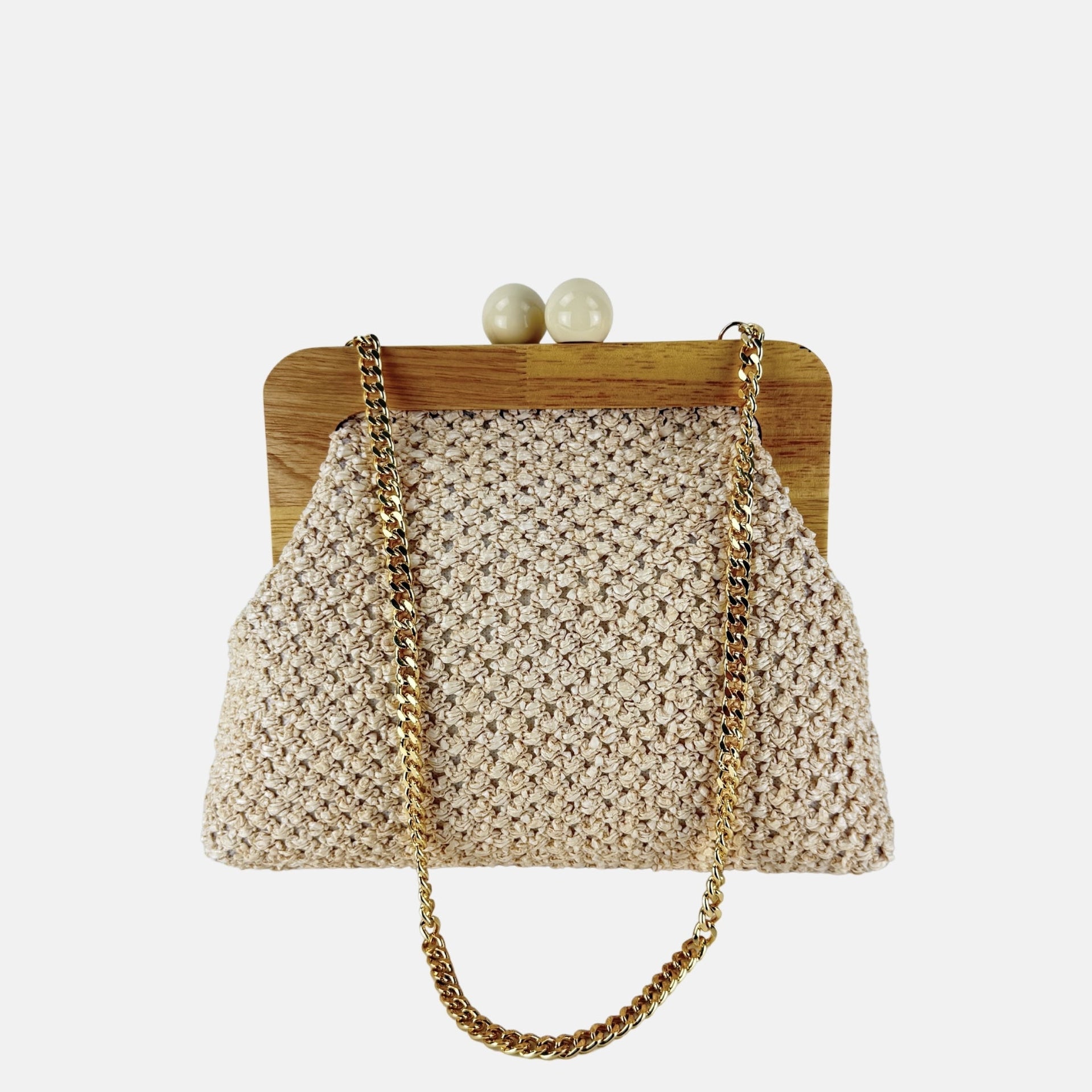 Caterina Bertini Midi Bamboo Frame Shoulder Bag in Off White - Big Bag NY