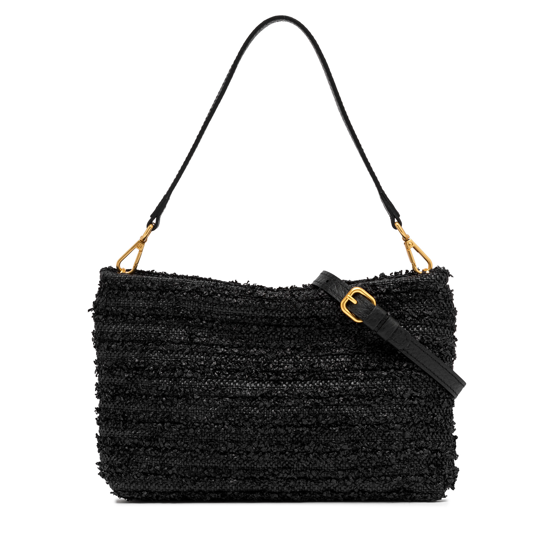 Gianni Chiarini Brenda Tweed Shoulder Bag with Detachable Crossbody Strap Black - Big Bag NY