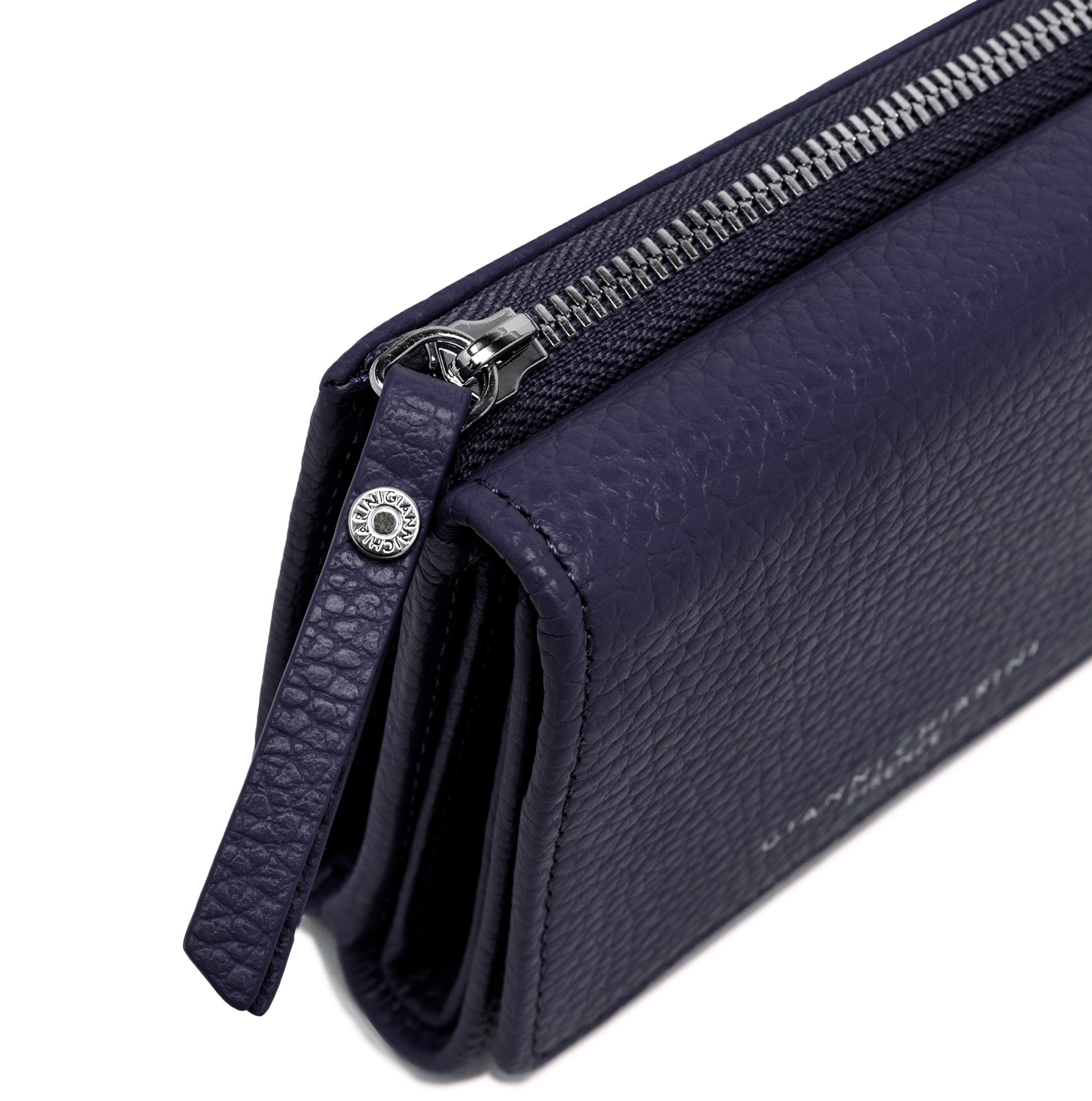 Gianni Chiarini Compact Trifold with Large Zip Pocket Navy - Big Bag NY