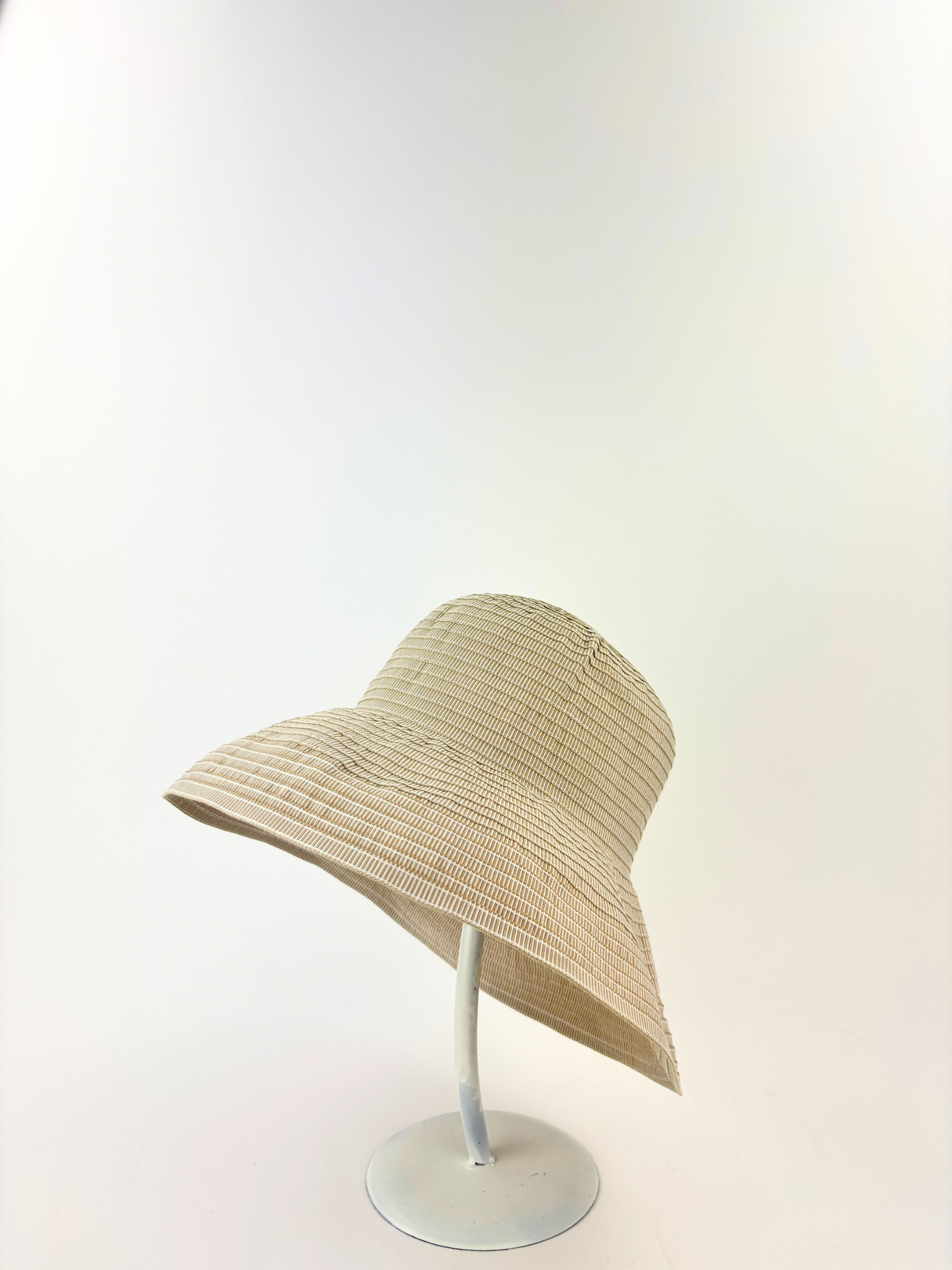 Grevi Beige and White Vertical Striped Bucket Hat Wide Brim - Big Bag NY