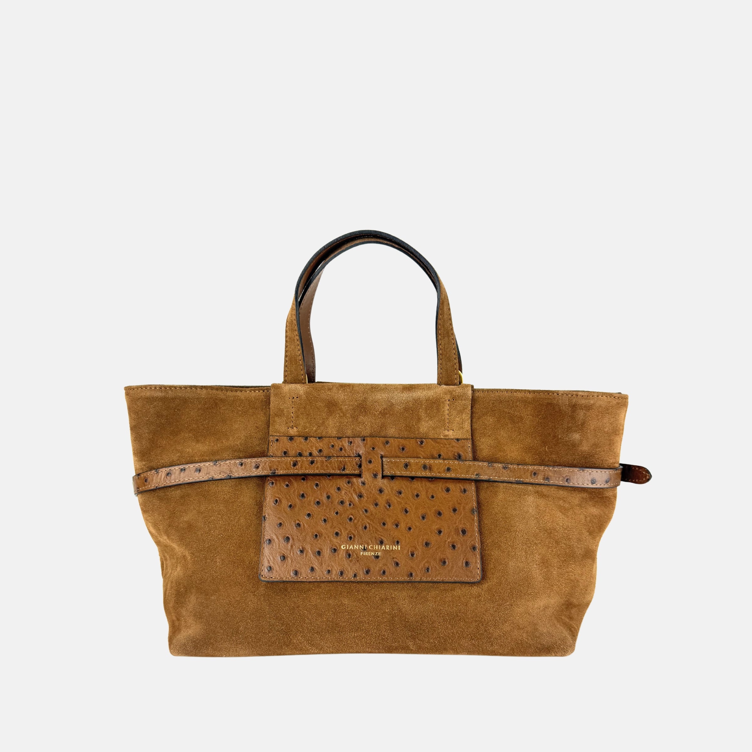 Gianni Chiarini Belty Medium Suede Tote in Cognac - Big Bag NY
