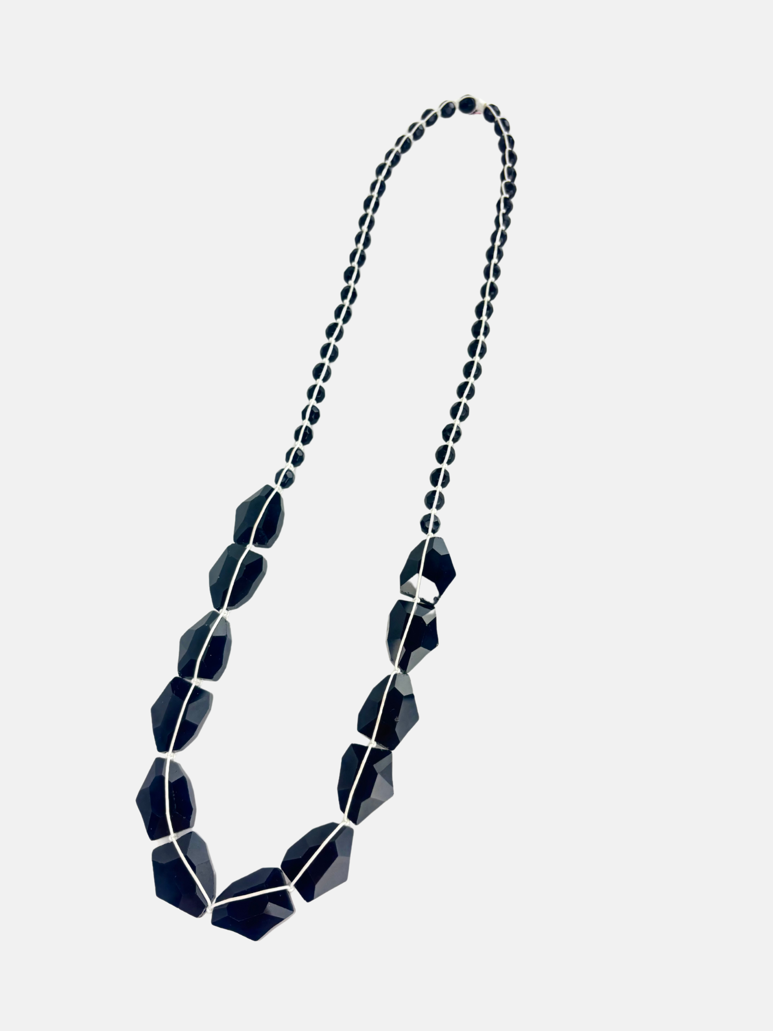 Long Black Quartz with Contrast White Stitch Necklace