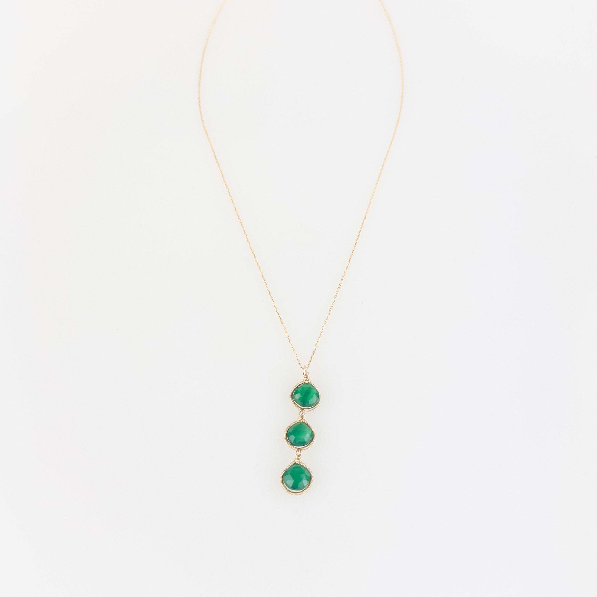 Lina's Triple Teardrop Necklace Green Onyx - Big Bag NY