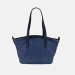 PLINIO Zippered Tote with Outer Leather Pocket in Navy - Big Bag NY