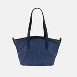 PLINIO Zippered Tote with Outer Leather Pocket in Navy - Big Bag NY