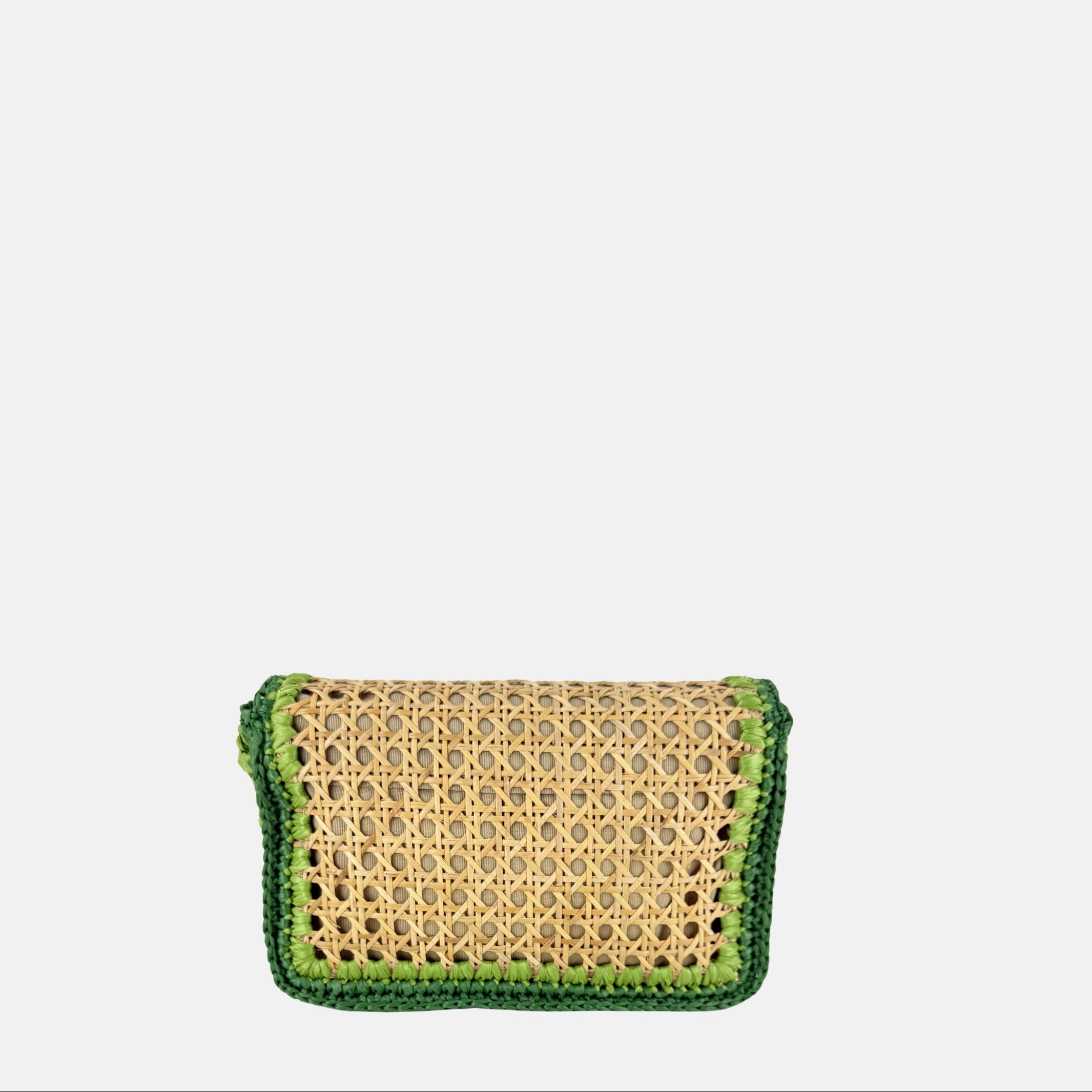 Caterina Bertini Straw Caning Flap Shoulder Bag in Green - Big Bag NY