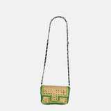 Caterina Bertini Straw Caning Flap Shoulder Bag in Green - Big Bag NY