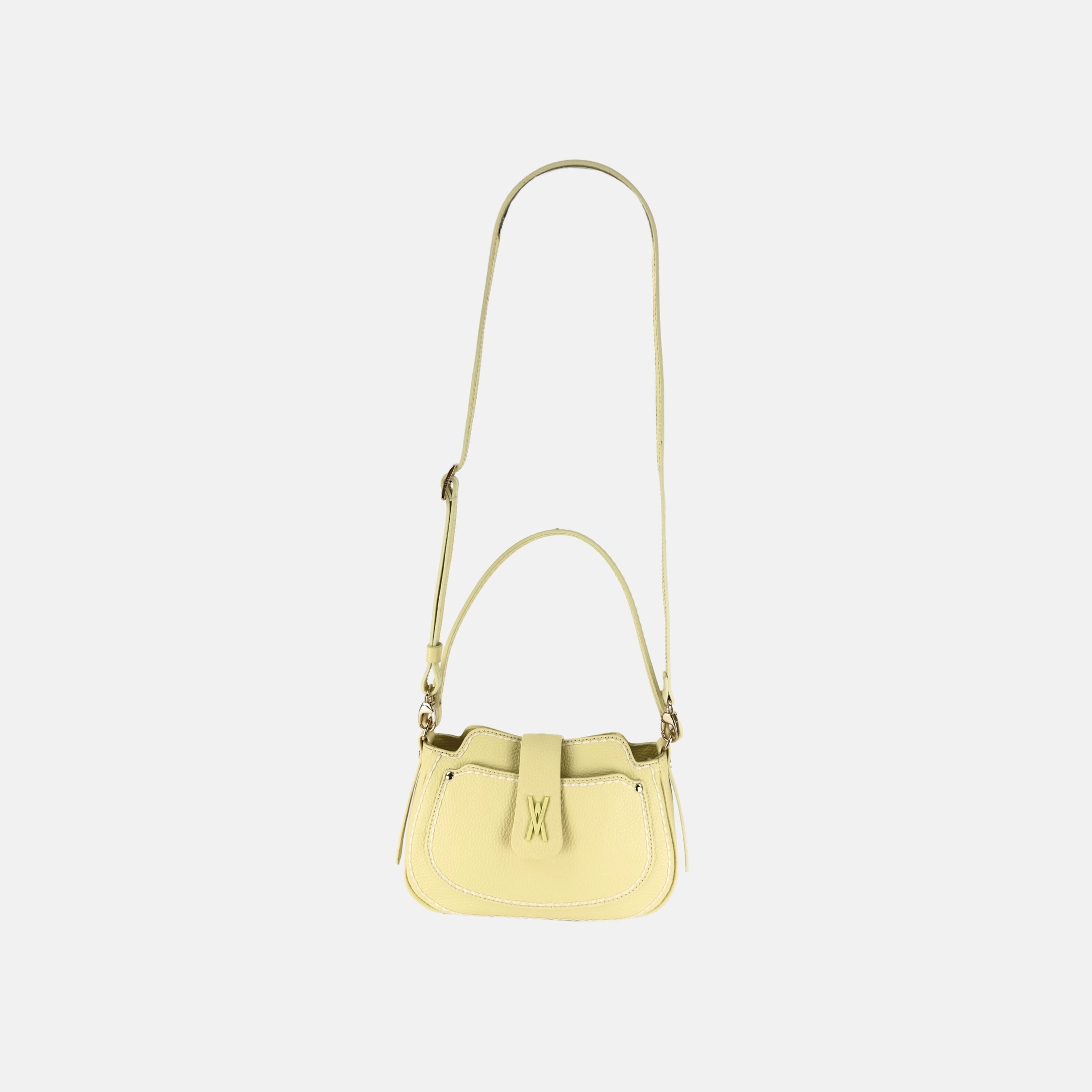 Plinio Visona Small Whip Stitched Shoulder Hobo Bag with Outer Pocket in Canary - Big Bag NY