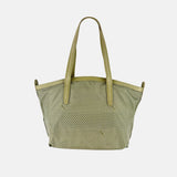 PLINIO Zippered Tote with Outer Leather Pocket in Green - Big Bag NY