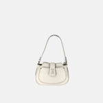 Plinio Visona Small Whip Stitched Shoulder Hobo Bag with Outer Pocket in Cream - Big Bag NY