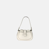 Plinio Visona Small Whip Stitched Shoulder Hobo Bag with Outer Pocket in Cream - Big Bag NY
