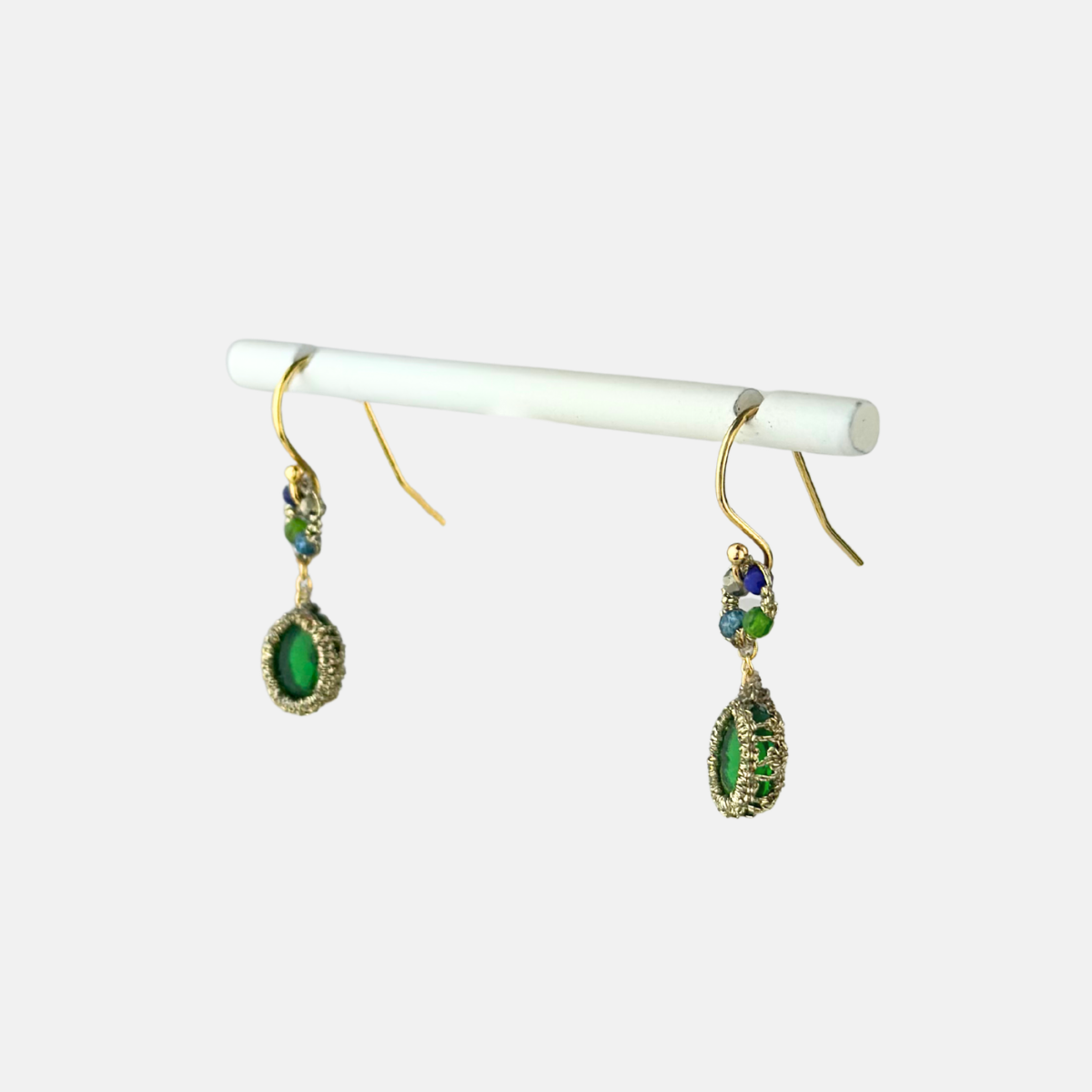 Mini Green Quartz Drops with Lapis, Pyrite and Iolite Accent