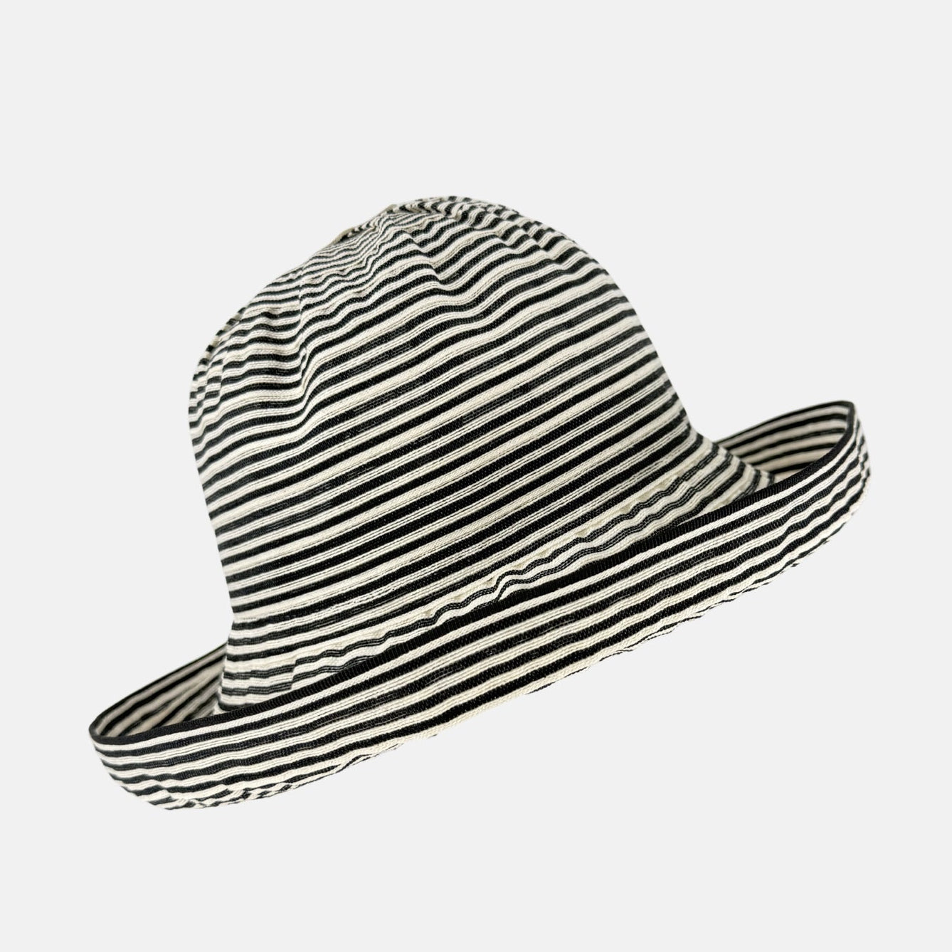Ferruccio Vecchi Black and Ivory Striped Cotton Blend Summer Hat - Big Bag NY