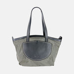 PLINIO Zippered Tote with Outer Leather Pocket in Black - Big Bag NY
