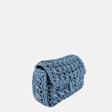 Caterina Bertini Medium Crochet Flapover Shoulder Bag in Blue - Big Bag NY