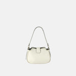 Plinio Visona Small Whip Stitched Shoulder Hobo Bag with Outer Pocket in Cream - Big Bag NY