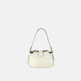 Plinio Visona Small Whip Stitched Shoulder Hobo Bag with Outer Pocket in Cream - Big Bag NY