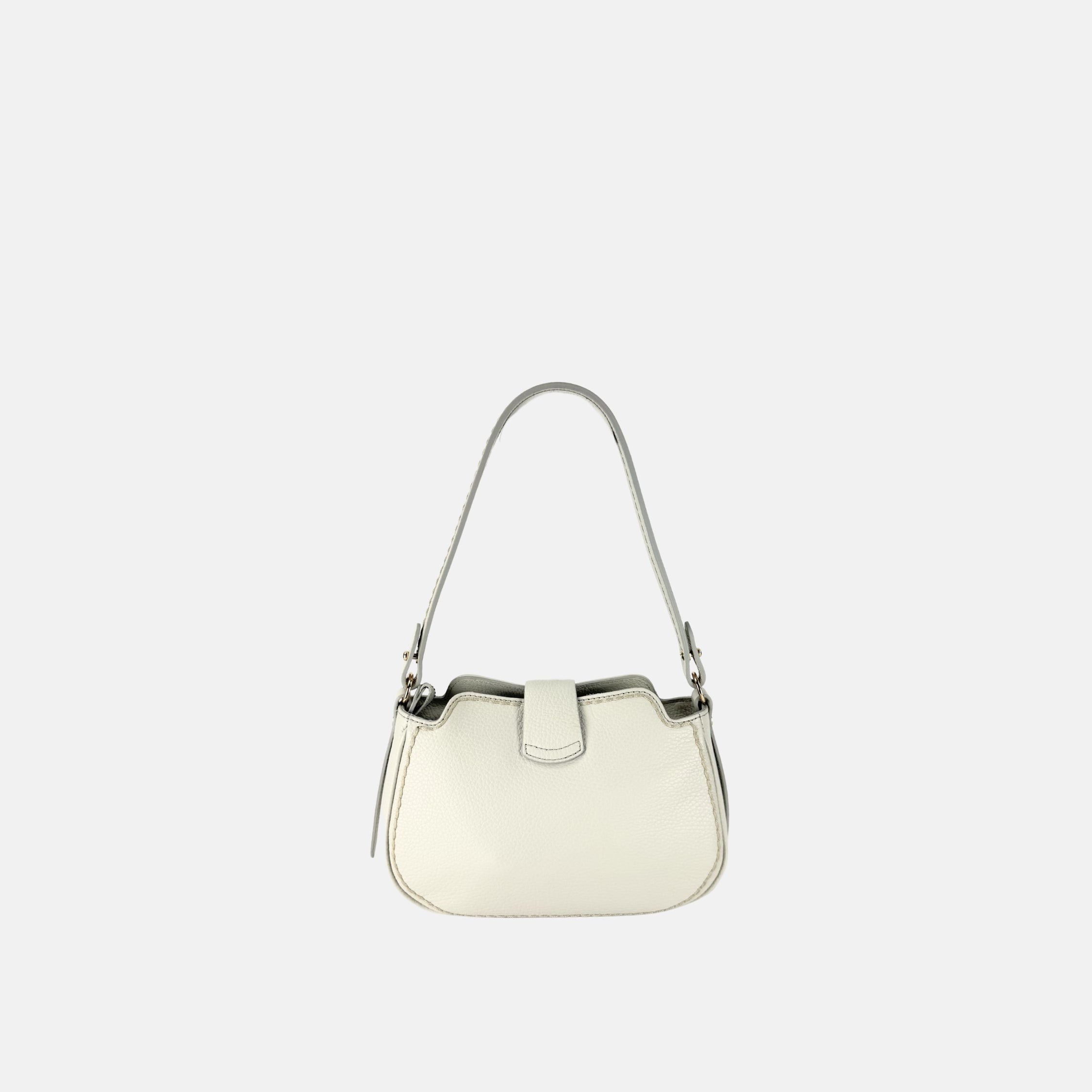 Plinio Visona Small Whip Stitched Shoulder Hobo Bag with Outer Pocket in Cream - Big Bag NY