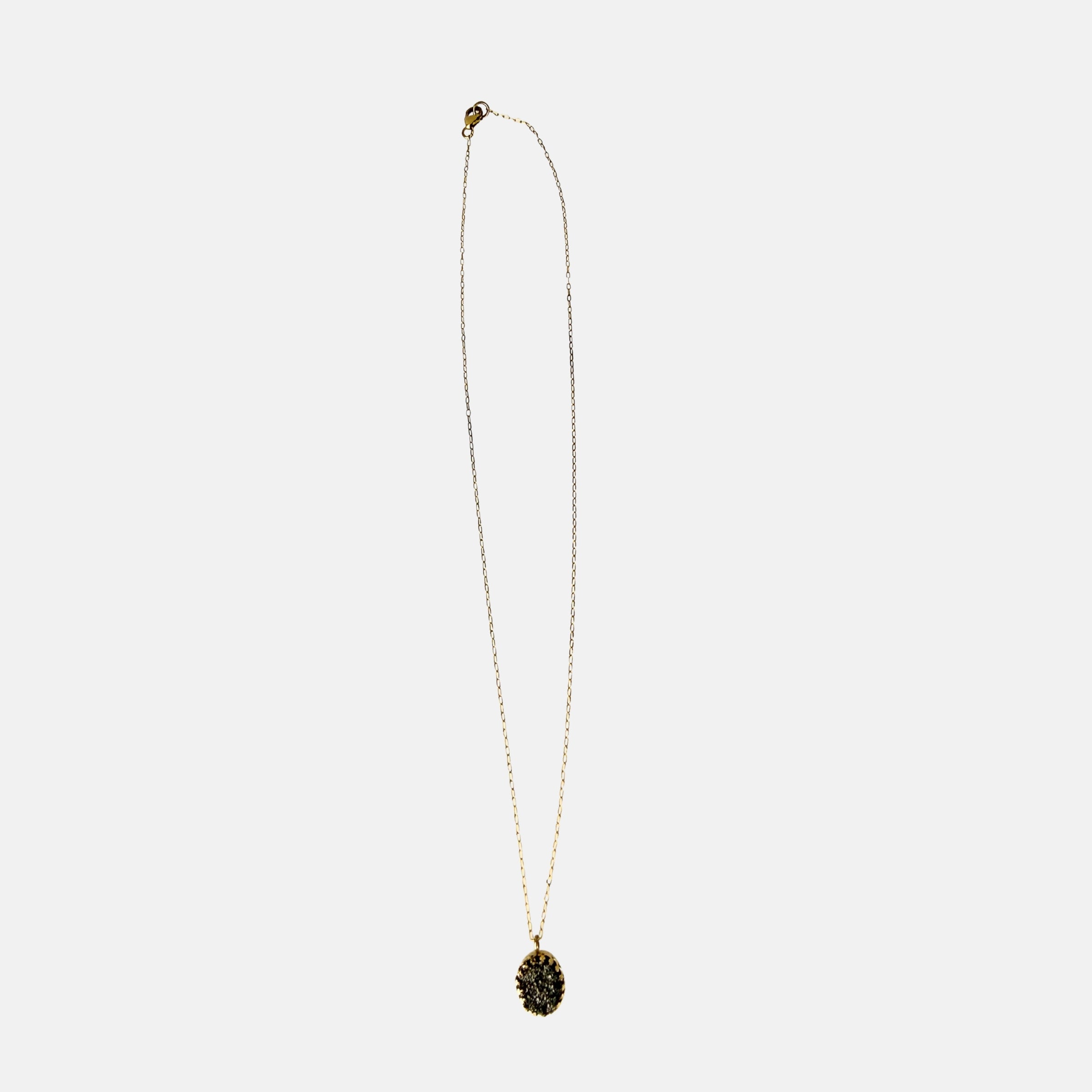 Ithil Oval Pewter Druzy Necklace in Gold - Big Bag NY