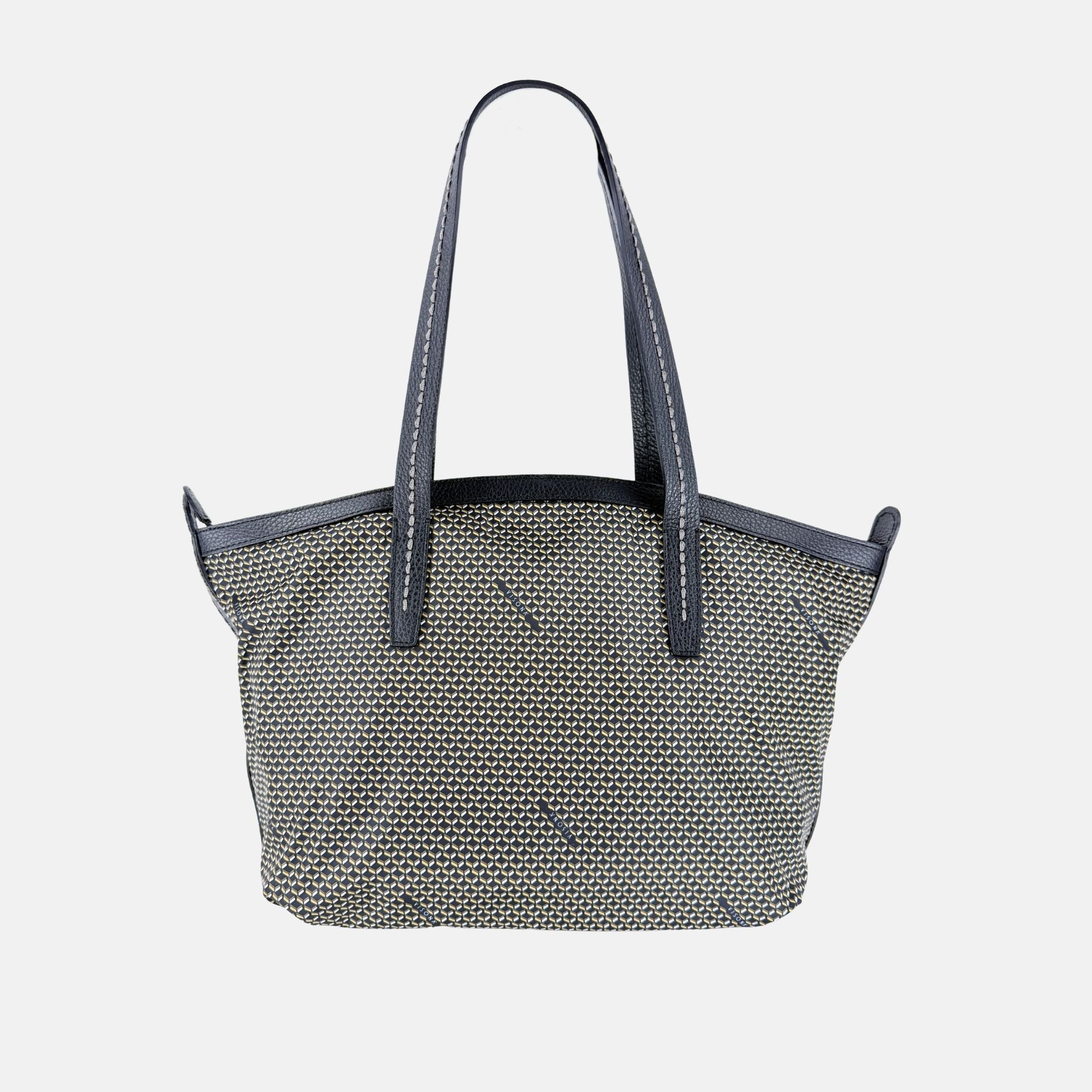 PLINIO Zippered Tote with Outer Leather Pocket in Black - Big Bag NY