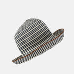Ferruccio Vecchi Navy and Ivory Striped Cotton Blend Summer Hat with Brown Trim - Big Bag NY