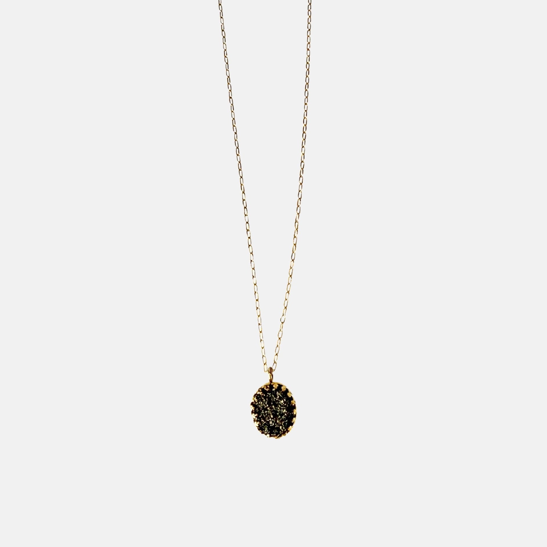 Ithil Oval Pewter Druzy Necklace in Gold - Big Bag NY