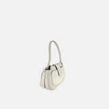 Plinio Visona Small Whip Stitched Shoulder Hobo Bag with Outer Pocket in Cream - Big Bag NY