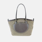Plinio Visona Canvas Tote and Outer Leather Pocket in Brown - Big Bag NY