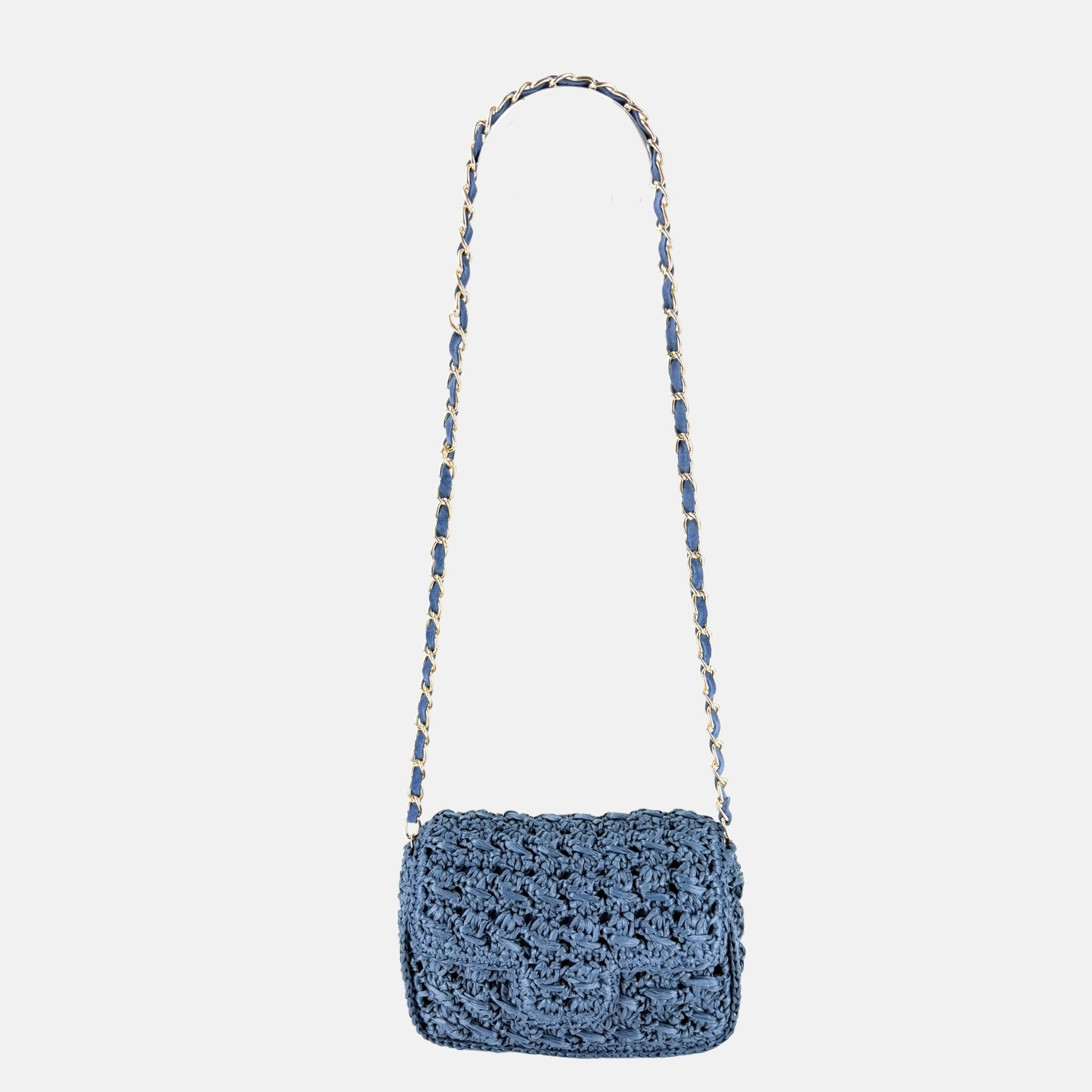 Caterina Bertini Medium Crochet Flapover Shoulder Bag in Blue - Big Bag NY
