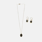 Ithil Oval Pewter Druzy Necklace and Earrings in Gold - Big Bag NY