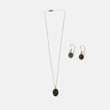 Ithil Oval Pewter Druzy Necklace and Earrings in Gold - Big Bag NY
