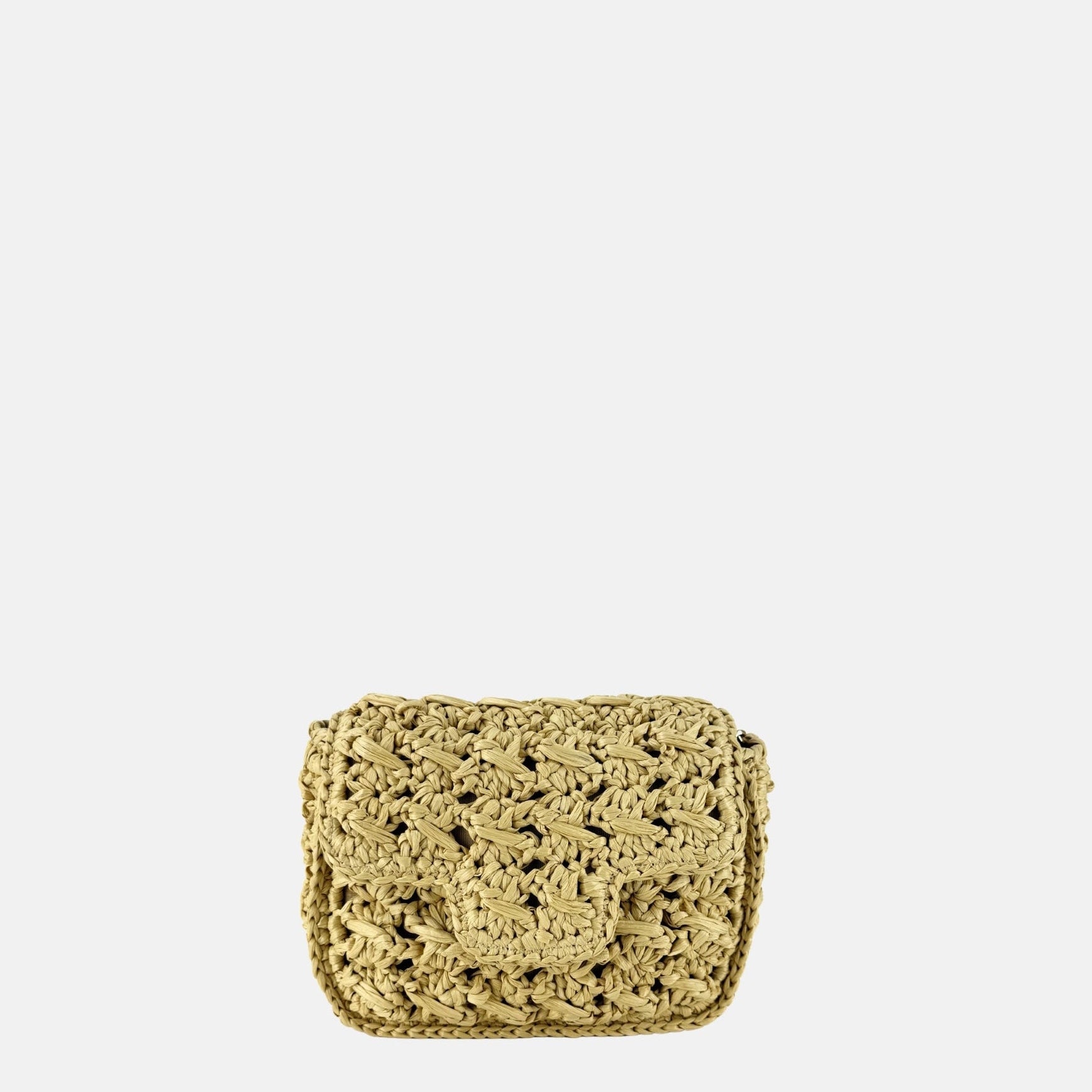 Caterina Bertini Small Crochet Flapover Shoulder Bag in Natural - Big Bag NY