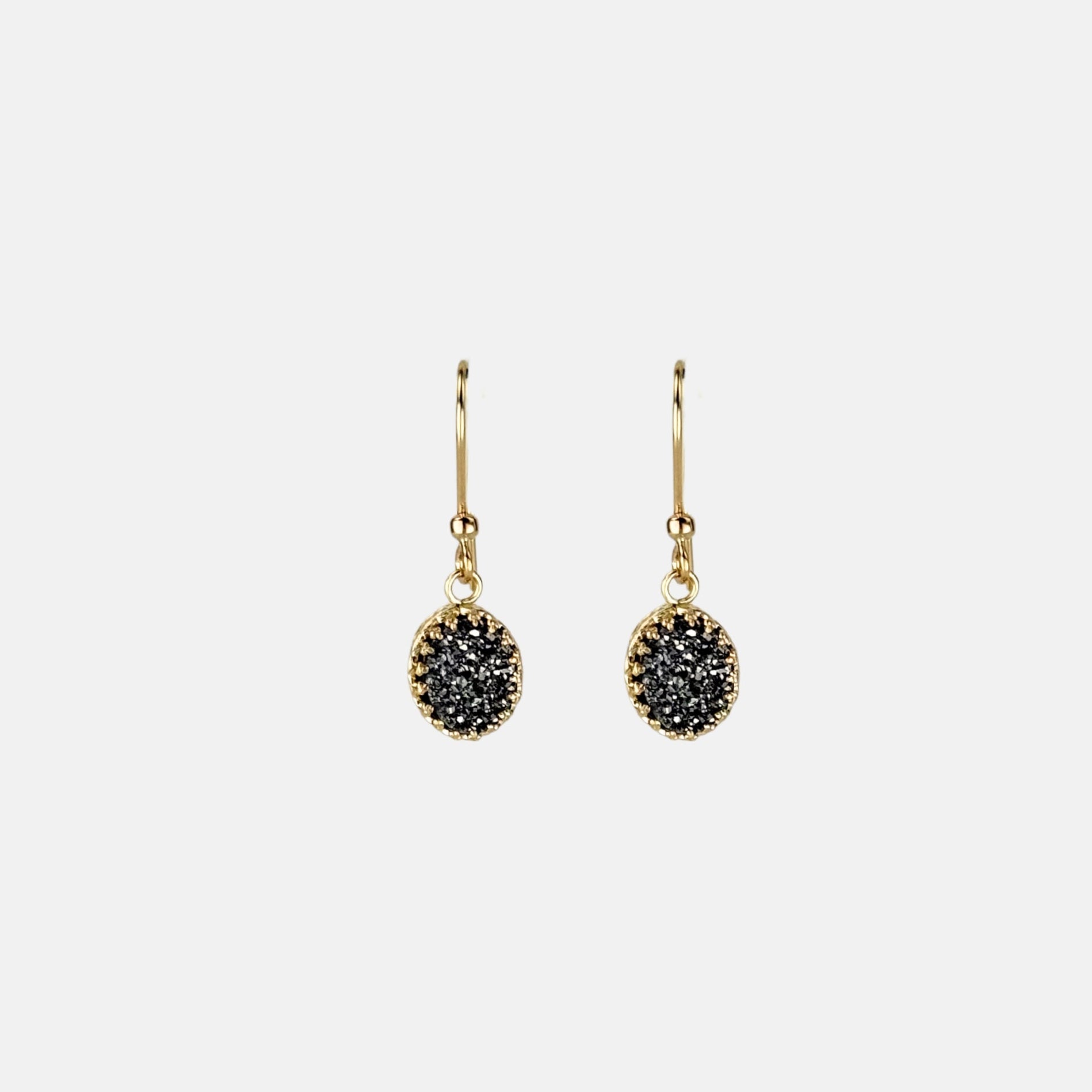 Ithil Oval Pewter Druzy Dangle Earrings in Gold - Big Bag NY