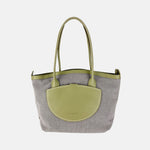 Plinio Visona Canvas Tote and Outer Leather Pocket in Green - Big Bag NY