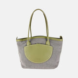 Plinio Visona Canvas Tote and Outer Leather Pocket in Green - Big Bag NY