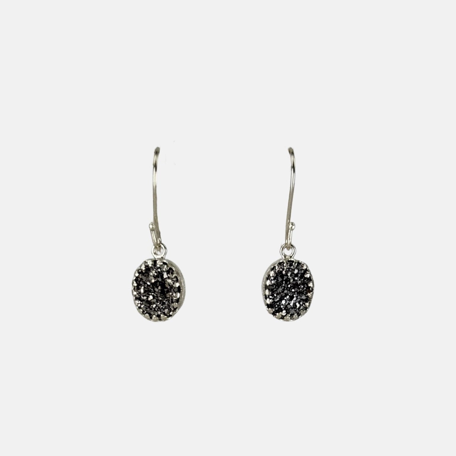 Ithil Oval Pewter Druzy Dangle Earrings in Silver - Big Bag NY