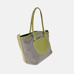 Plinio Visona Canvas Tote and Outer Leather Pocket in Green - Big Bag NY