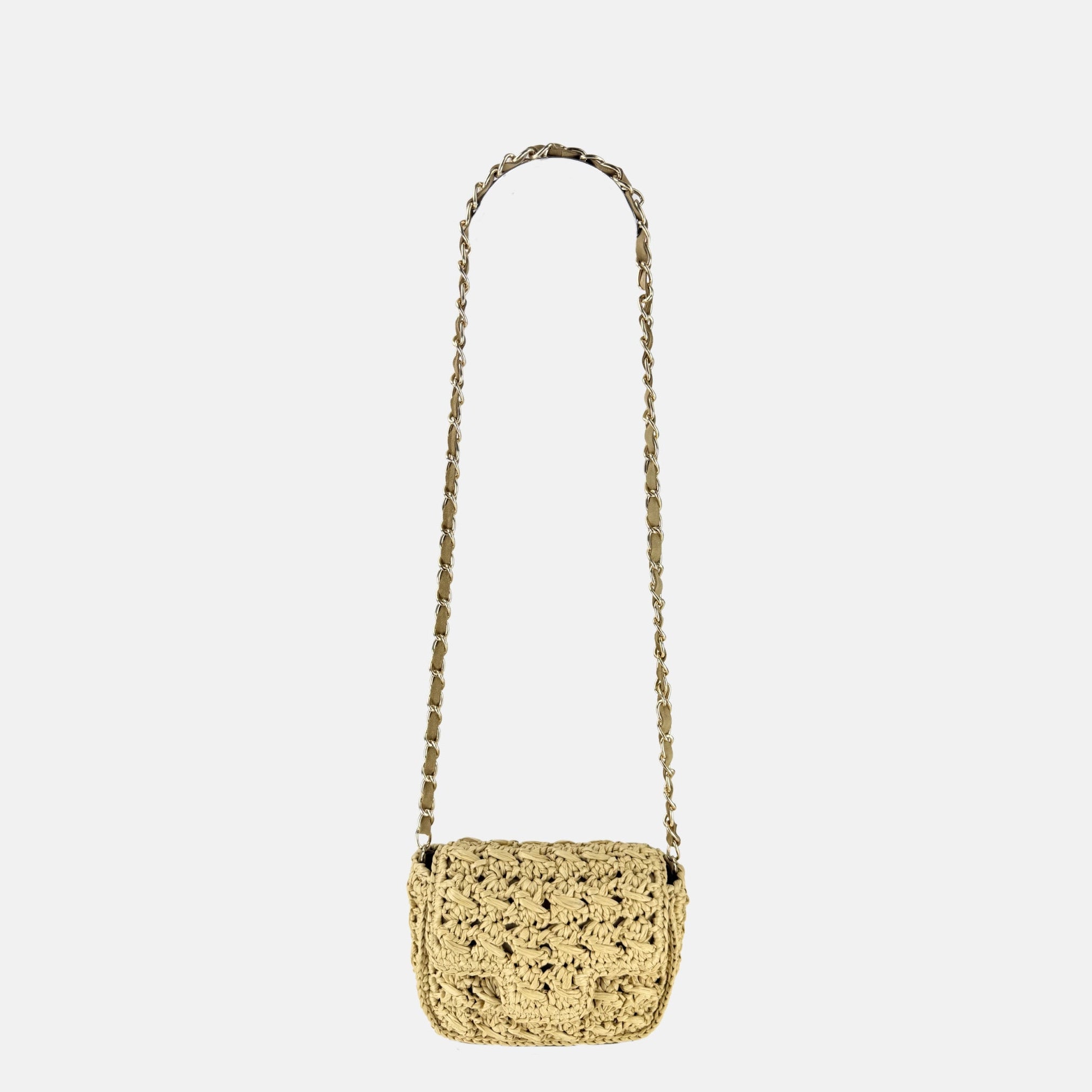 Caterina Bertini Small Crochet Flapover Shoulder Bag in Natural - Big Bag NY