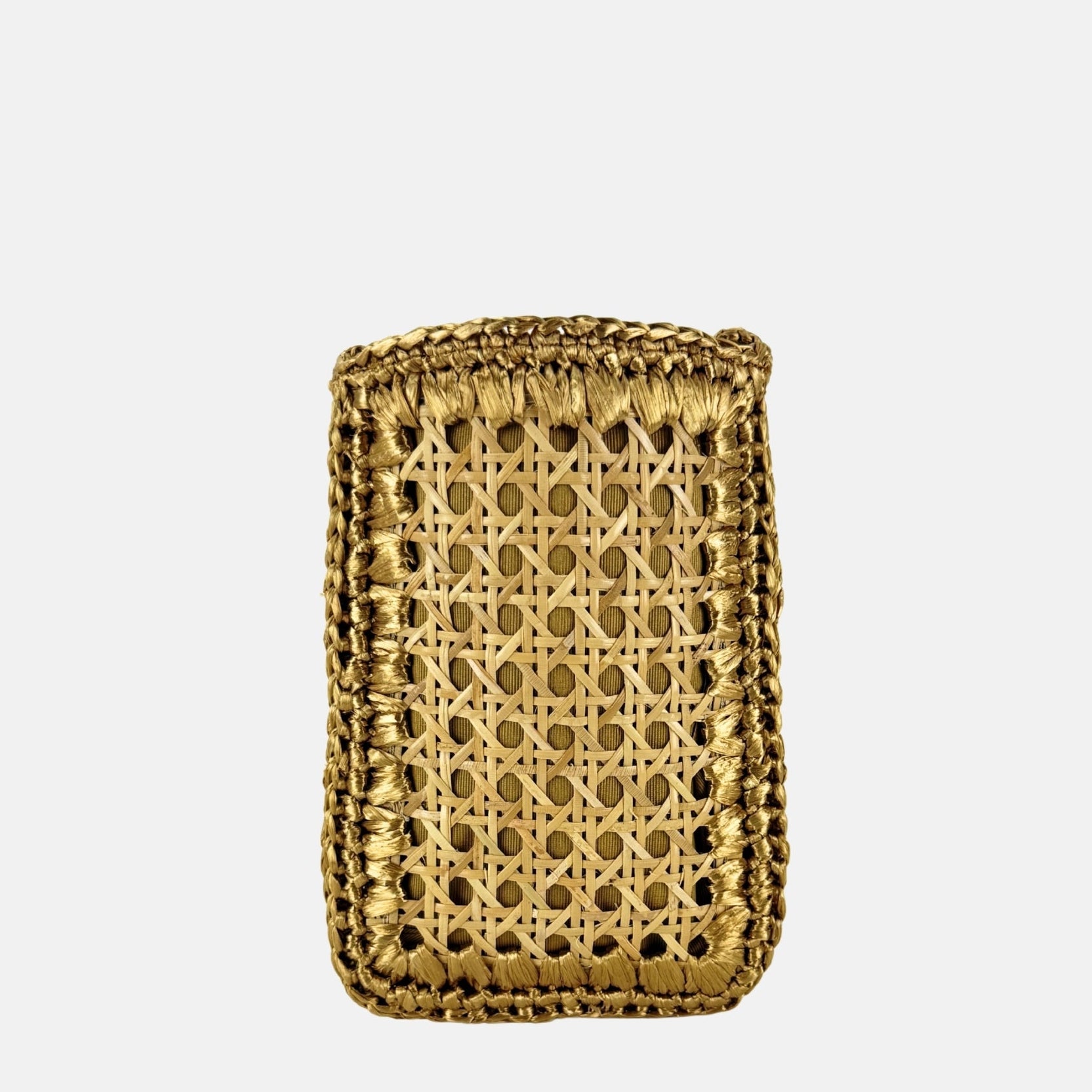 Caterina Bertini Straw Caning Phone Bag in Gold