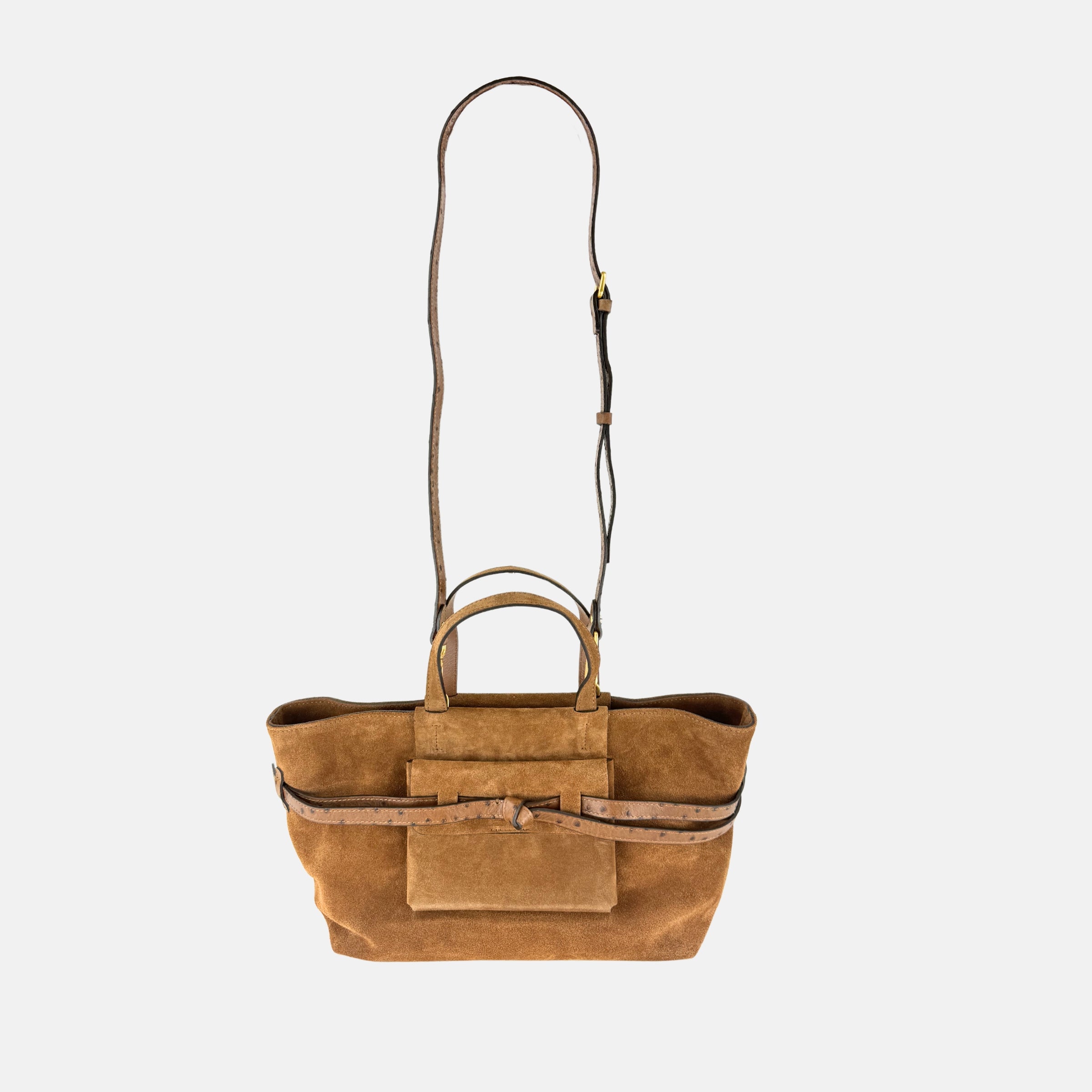 Gianni Chiarini Belty Medium Suede Tote in Cognac - Big Bag NY