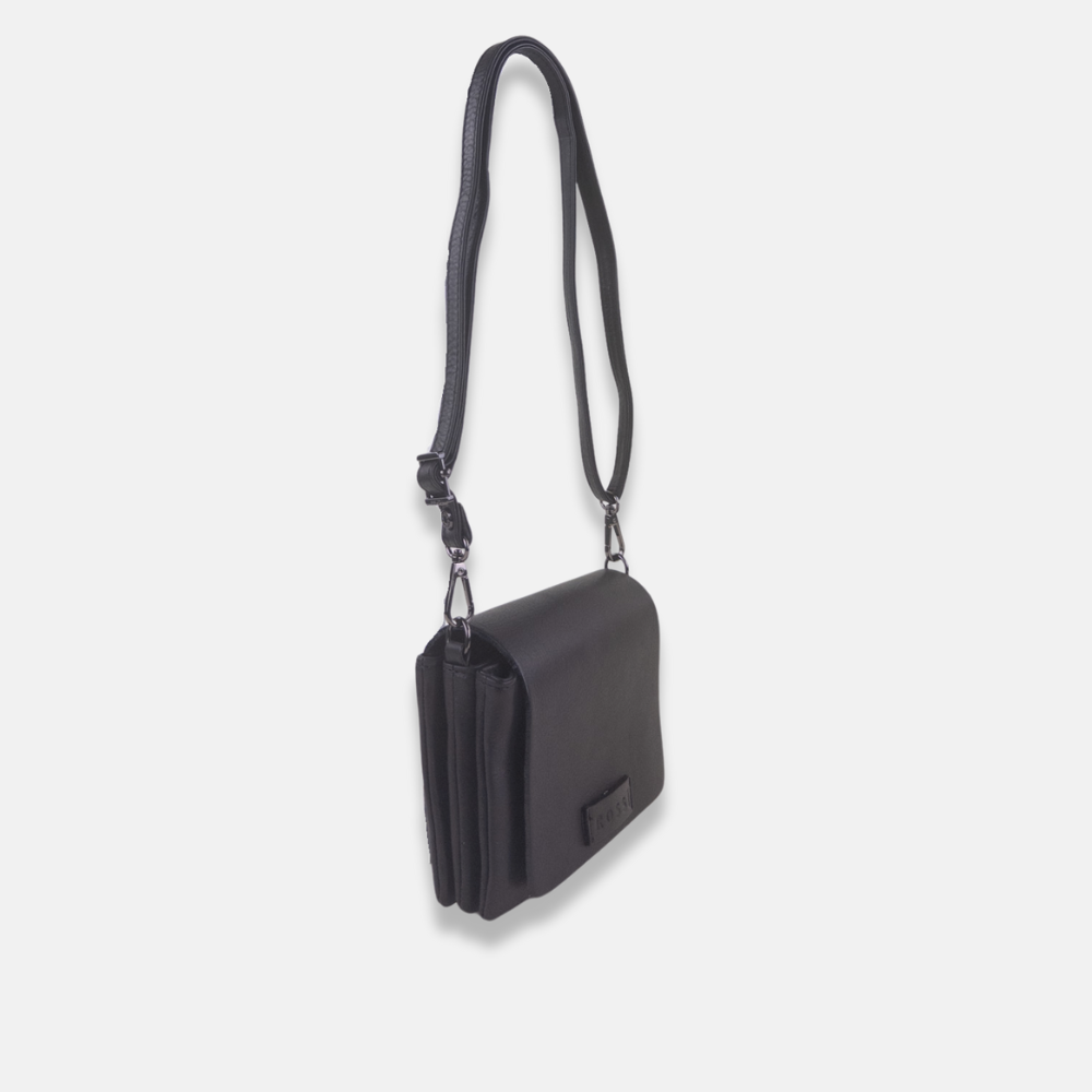 Rossi Front Flap Leather Crossbody in Black - Big Bag NY