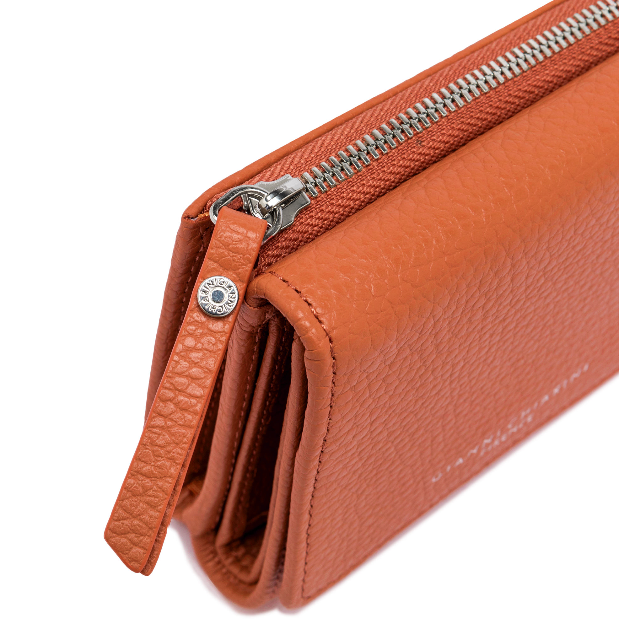 Gianni Chiarini Compact Trifold with Large Zip Pocket Coral Orange - Big Bag NY