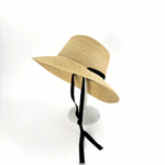 PCNQ HENRI Raffia Classic Flat Top Wide Brim Sun Hat with Ribbon Ties - Big Bag NY