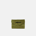 Biagini Croco Embossed Compact Credit Card Flap Wallet in Olive Green - Big Bag NY
