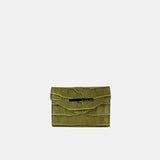 Biagini Croco Embossed Compact Credit Card Flap Wallet in Olive Green - Big Bag NY