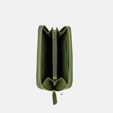 Pleated Nappa Long Zip Around Clutch Wallet in Olive